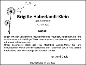 Traueranzeige von Brigi e Haberlandt-Klein von Braunschweiger Zeitung