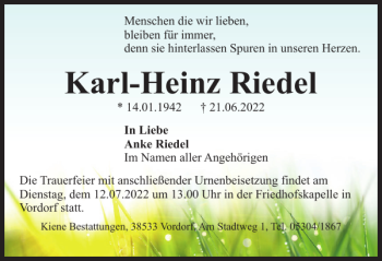 Traueranzeige von Karl-Heinz Riedel von Braunschweiger Zeitung