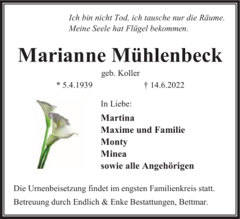 Traueranzeige von Marianne Mühlenbeck von Braunschweiger Zeitung