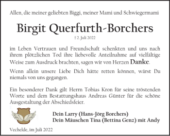 Traueranzeige von Birgit Querfurth-Borchers von Braunschweiger Zeitung