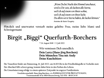 Traueranzeige von Birgit Biggi Querfurth-Borchers von Braunschweiger Zeitung