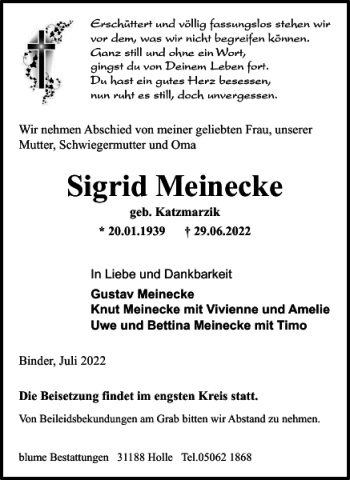 Traueranzeige von Sigrid Meinecke von Salzgitter Zeitung