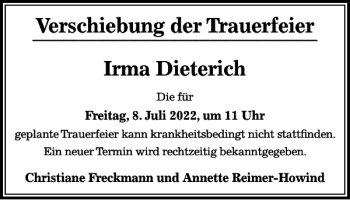 Traueranzeige von Verschiebung der Irma Dieterich von Salzgitter Zeitung