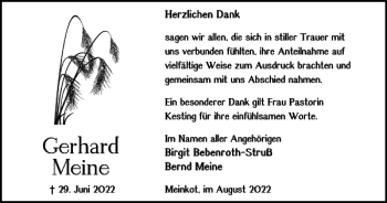 Traueranzeige von Gerhard Meine von Helmstedter Nachrichten