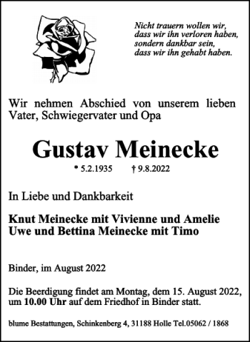 Traueranzeige von Gustav Meinecke von Salzgitter Zeitung