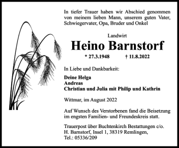 Traueranzeige von Heino Barnstorf von Braunschweiger Zeitung