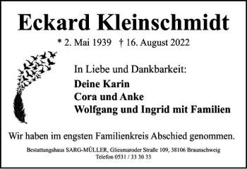 Traueranzeige von Eckard Kleinschmidt von Braunschweiger Zeitung