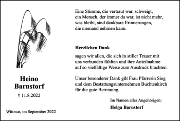 Traueranzeige von Heino Barnstorf von Braunschweiger Zeitung