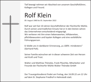 Traueranzeige von Rolf Klein von Wolfsburger Nachrichten