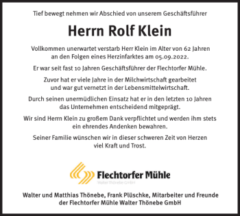 Traueranzeige von Rolf Klein von Wolfsburger Nachrichten