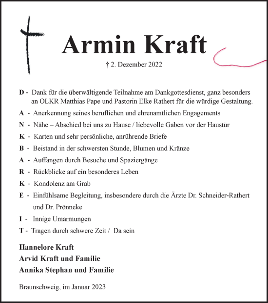 Traueranzeige von Armin Kraft von Braunschweiger Zeitung