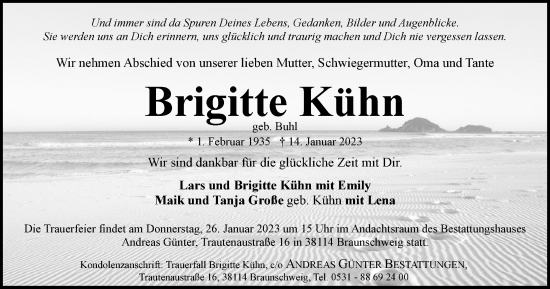 Traueranzeige von Brigitte Kühn von Braunschweiger Zeitung