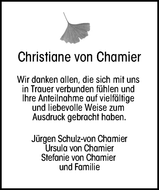 Traueranzeige von Christiane von Chamier von Braunschweiger Zeitung