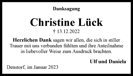 Traueranzeige von Christine Lück von Peiner Nachrichten