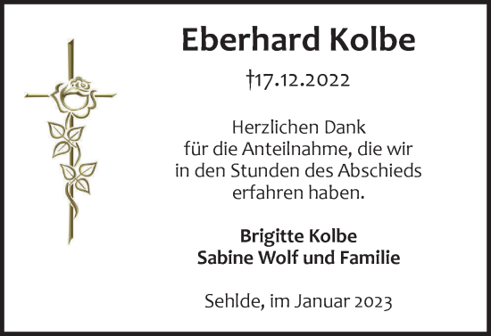 Traueranzeige von Eberhard Kolbe von Salzgitter-Zeitung