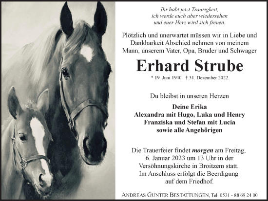 Traueranzeige von Erhard Strube von Braunschweiger Zeitung