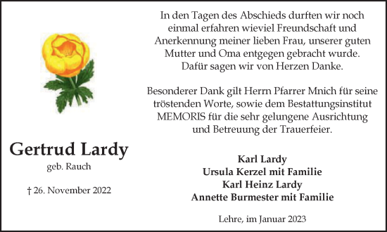 Traueranzeige von Gertrud Lardy von Braunschweiger Zeitung