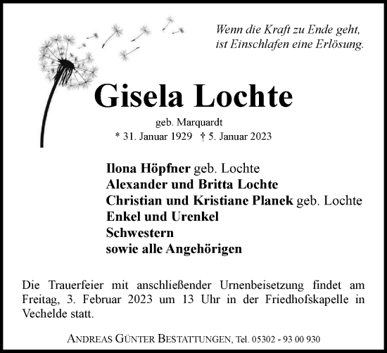 Traueranzeige von Gisela Lochte von Braunschweiger Zeitung