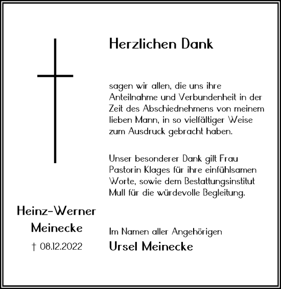 Traueranzeige von Heinz-Werner Meinecke von Wolfenbütteler Zeitung