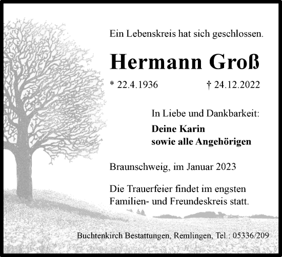 Traueranzeige von Hermann Groß von Braunschweiger Zeitung