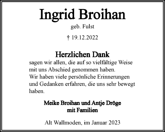 Traueranzeige von Ingrid Broihan von Salzgitter-Zeitung