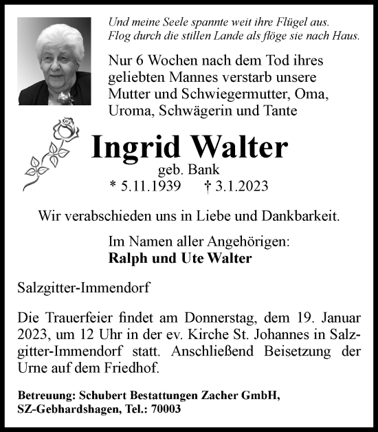 Traueranzeige von Ingrid Walter von Salzgitter-Zeitung