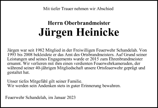 Traueranzeige von Jürgen Heinicke von Wolfenbütteler Zeitung