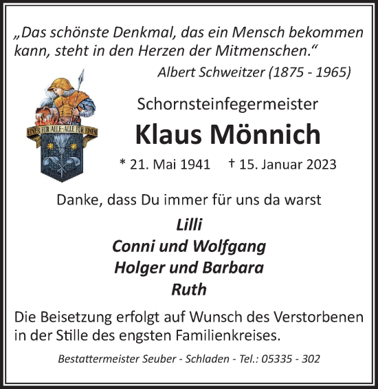 Traueranzeige von Klaus Mönnich von Braunschweiger Zeitung