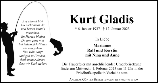 Traueranzeige von Kurt Gladis von Braunschweiger Zeitung