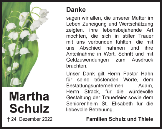 Traueranzeige von Martha Schulz von Braunschweiger Zeitung