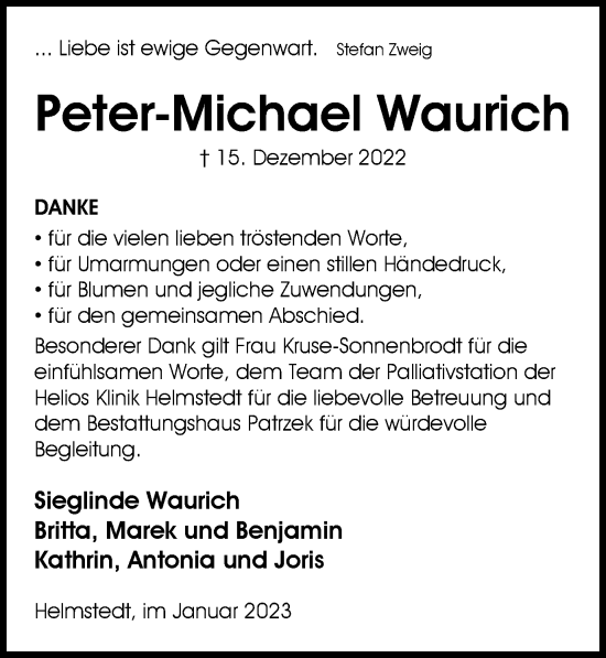 Traueranzeige von Peter-Michael Waurich von Helmstedter Nachrichten