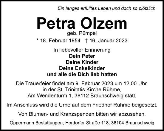 Traueranzeige von Petra Olzem von Braunschweiger Zeitung