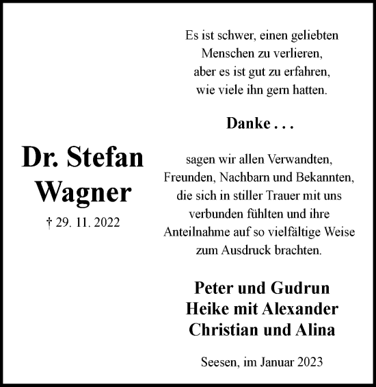 Traueranzeige von Stefan Wagner von Braunschweiger Zeitung