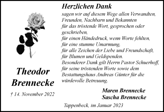 Traueranzeige von Theodor Brennecke von Braunschweiger Zeitung