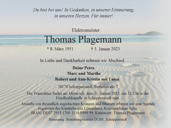 Traueranzeige von Thomas Plagemann von Braunschweiger Zeitung