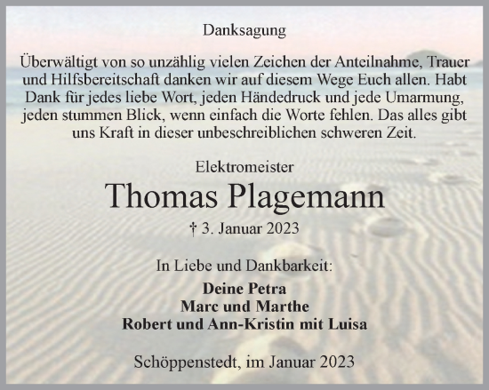 Traueranzeige von Thomas Plagemann von Braunschweiger Zeitung