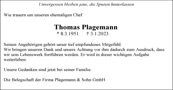 Traueranzeige von Thomas Plagemann von Braunschweiger Zeitung