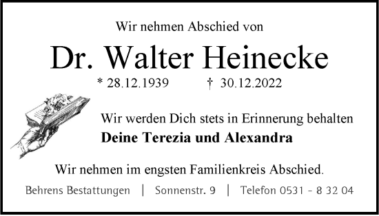 Traueranzeige von Walter Heinecke von Braunschweiger Zeitung