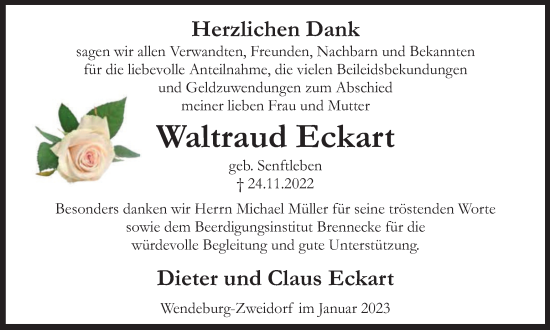 Traueranzeige von Waltraud Eckart von Peiner Nachrichten