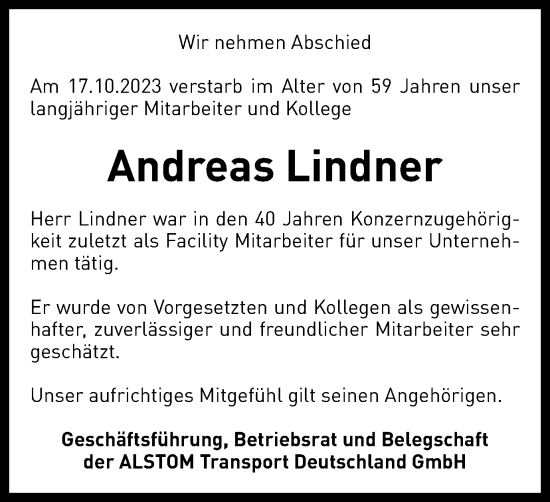 Traueranzeige von Andreas Lindner von Salzgitter-Zeitung