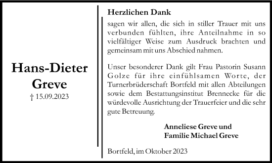 Traueranzeige von Hans-Dieter Greve von Peiner Nachrichten