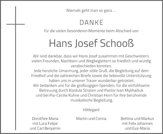 Traueranzeige von Hans Josef Schooß von Salzgitter-Zeitung