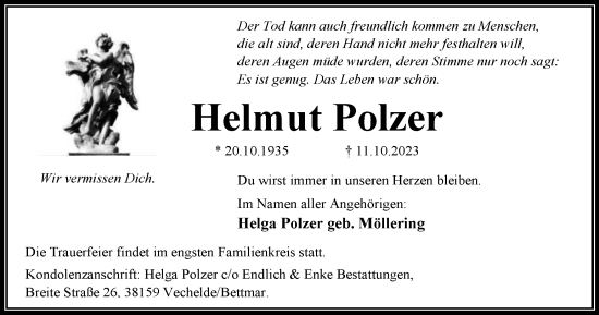 Traueranzeige von Helmut Polzer von Peiner Nachrichten