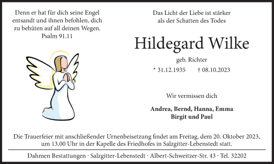 Traueranzeige von Hildegard Wilke von Salzgitter-Zeitung