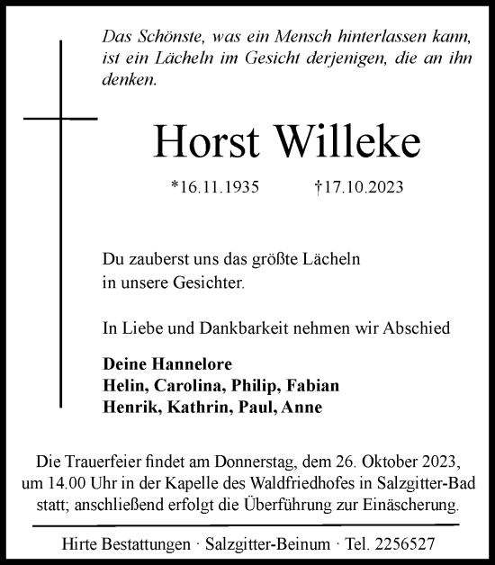 Traueranzeige von Horst Willeke von Salzgitter-Zeitung