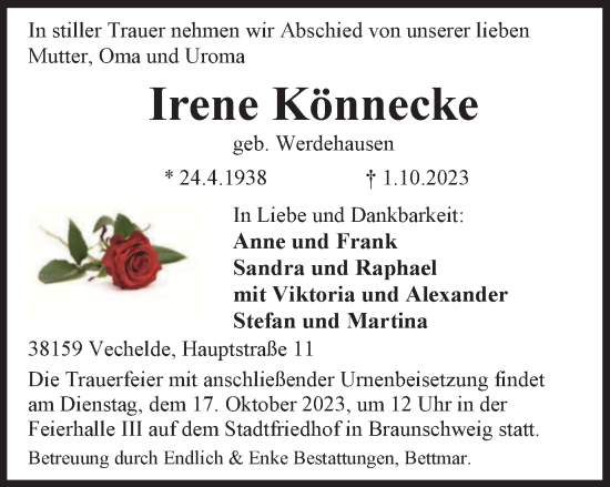 Traueranzeige von Irene Könnecke von Braunschweiger Zeitung