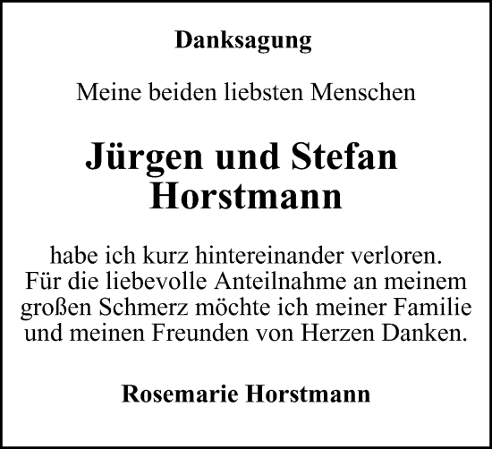 Traueranzeige von Jürgen und Stefan Horstmann von Wolfenbütteler Zeitung