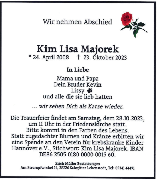 Traueranzeige von Kim Lisa Majorek von Salzgitter-Zeitung