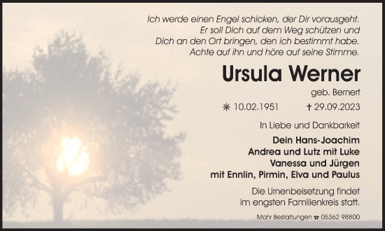 Traueranzeige von Ursula Werner von Wolfsburger Nachrichten