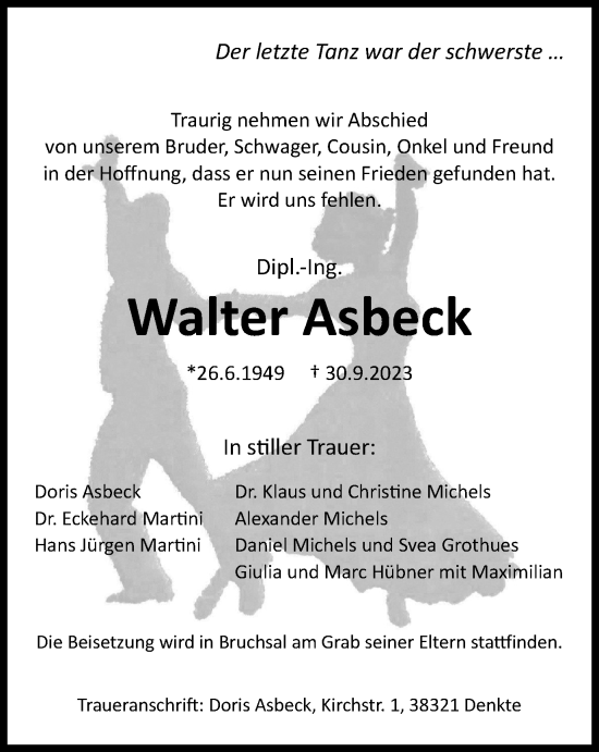 Traueranzeige von Walter Asbeck von Braunschweiger Zeitung